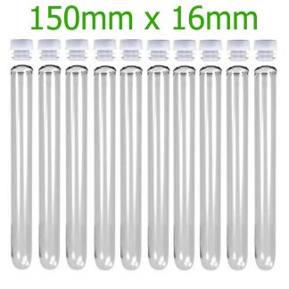 Plastic Test Tubes 150mm x 16mm with stoppers - 20ml Capacity - Amounts Between 10 and 500
