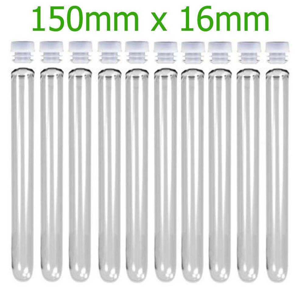 Plastic Test Tubes 150mm x 16mm with stoppers - 20ml Capacity - Amounts Between 10 and 500